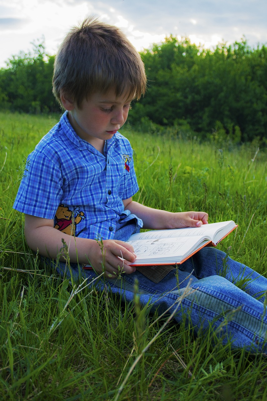 Boy In Field w Book by Madalin Calita from Pixabay